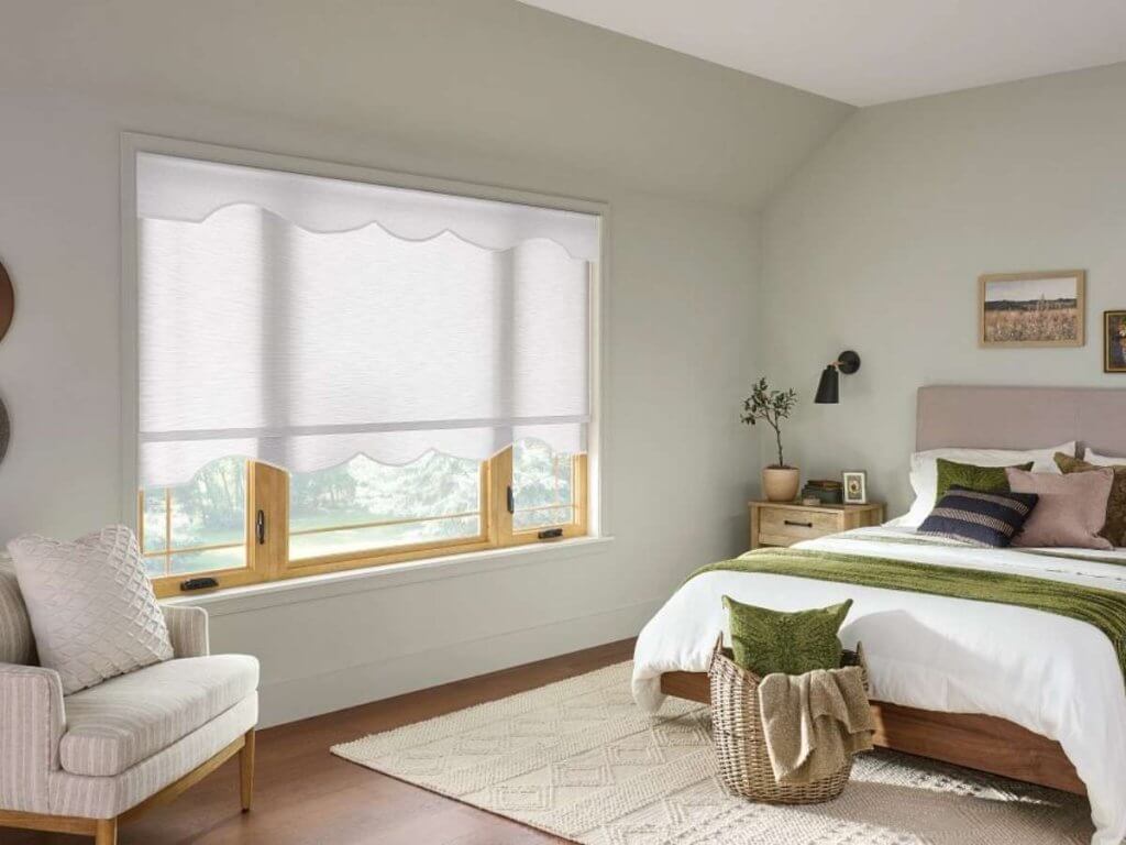 Horizons Roller Shades with Valance in Bedroom