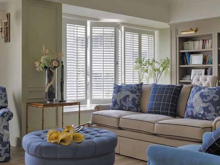 wood shutters in a living room